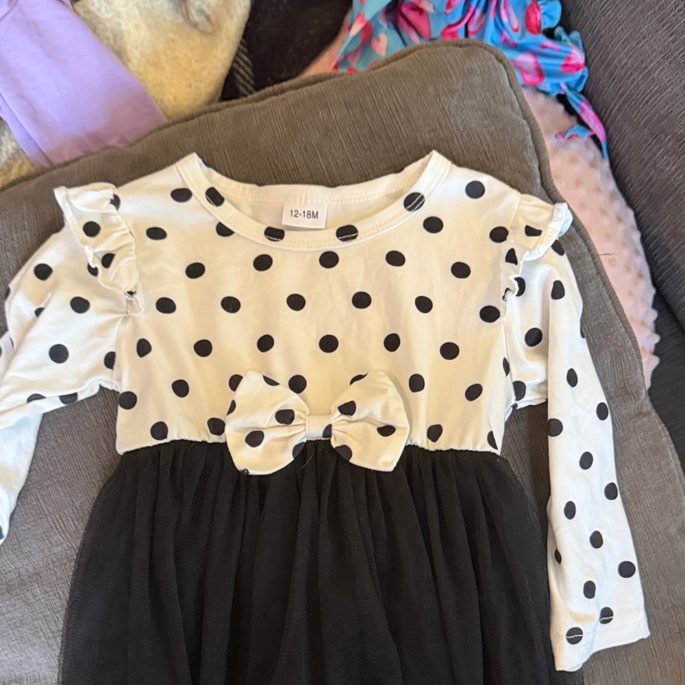 Polka Dot Bow Tutu Dress - Black & White